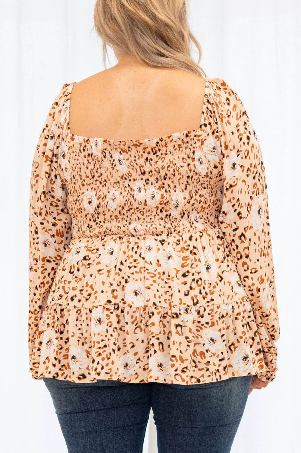 Plus Leopard Flounce Hem Blouse