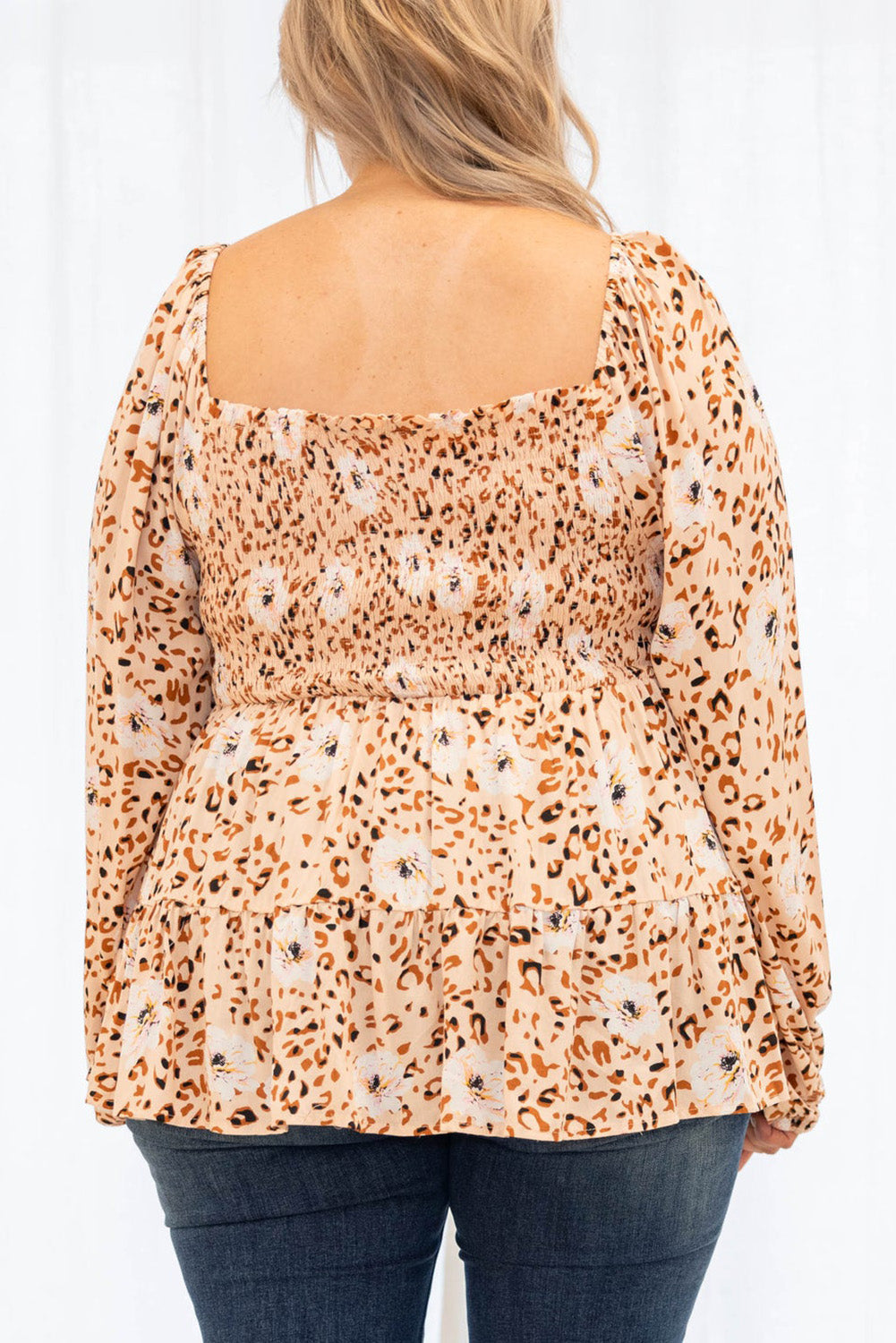 Plus Leopard Flounce Hem Blouse