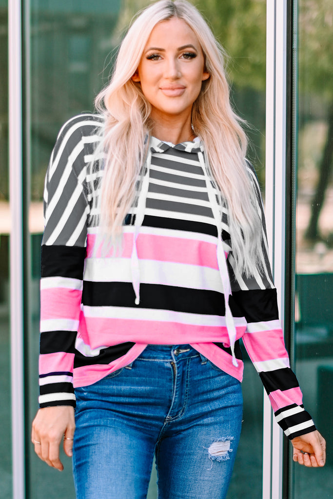 Striped Color Block Hooded