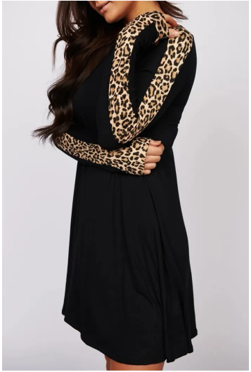 Leopard Long Sleeve Shift Dress