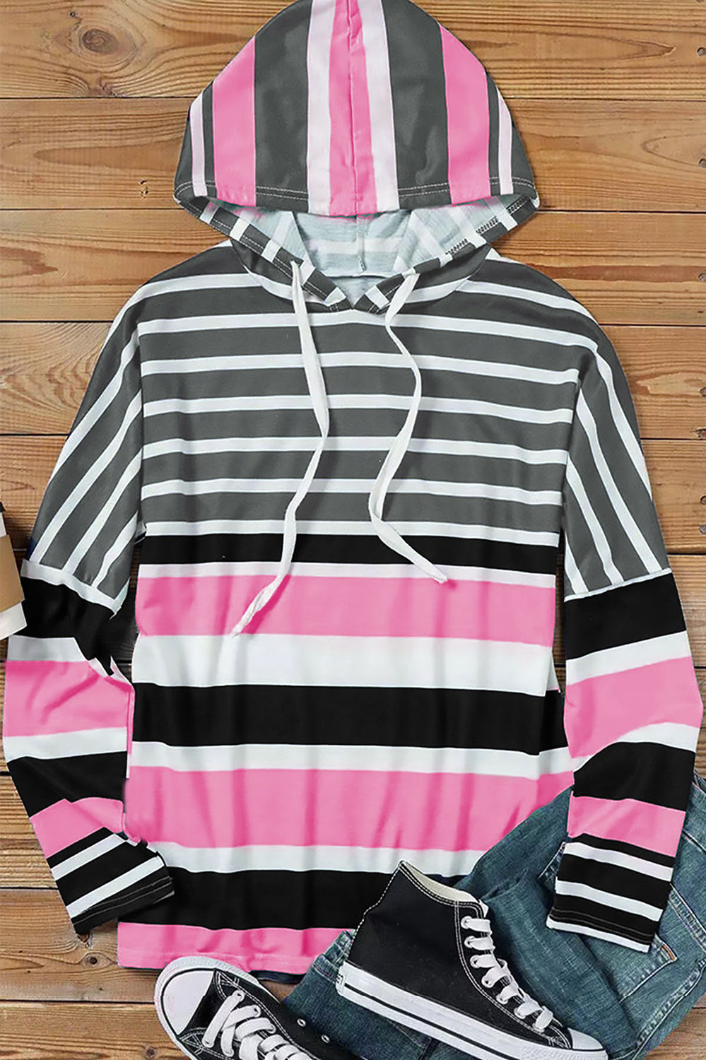 Striped Color Block Hooded