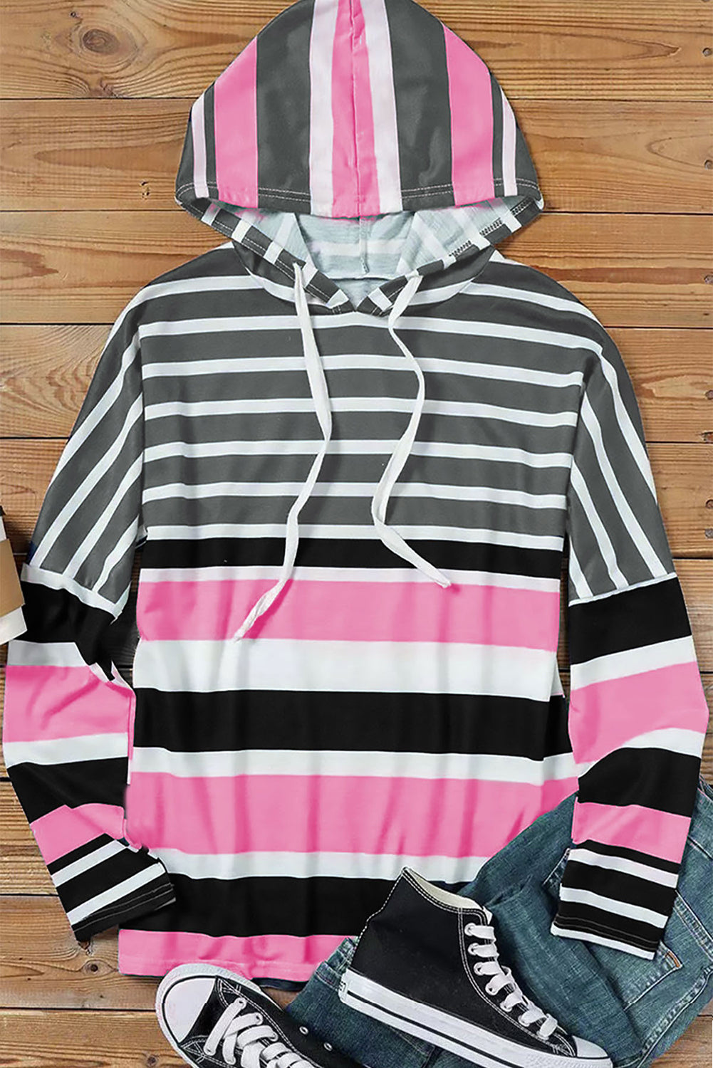 Striped Color Block Hooded
