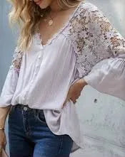 Patchwork V-Neck Quarter Sleeve Top