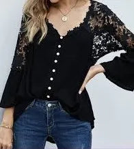 Patchwork V-Neck Quarter Sleeve Top