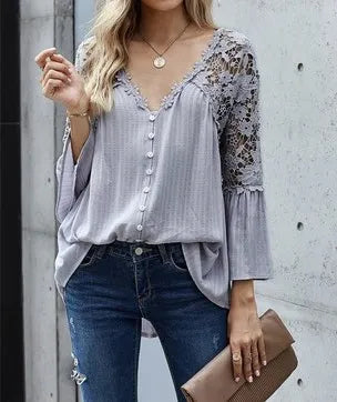 Patchwork V-Neck Quarter Sleeve Top