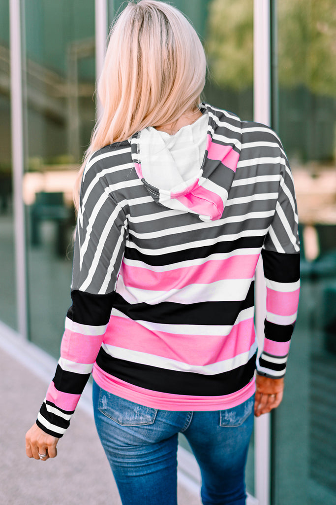 Striped Color Block Hooded
