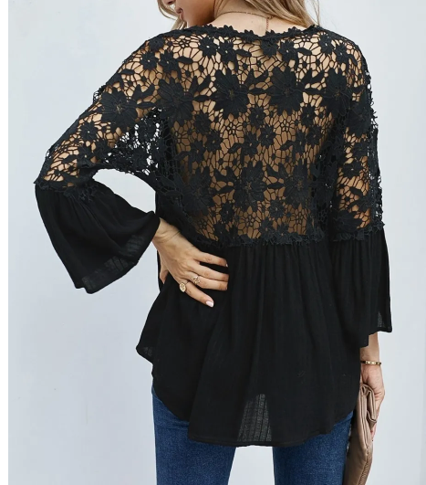 Patchwork V-Neck Quarter Sleeve Top