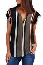 Black Stripe Zip Blouse