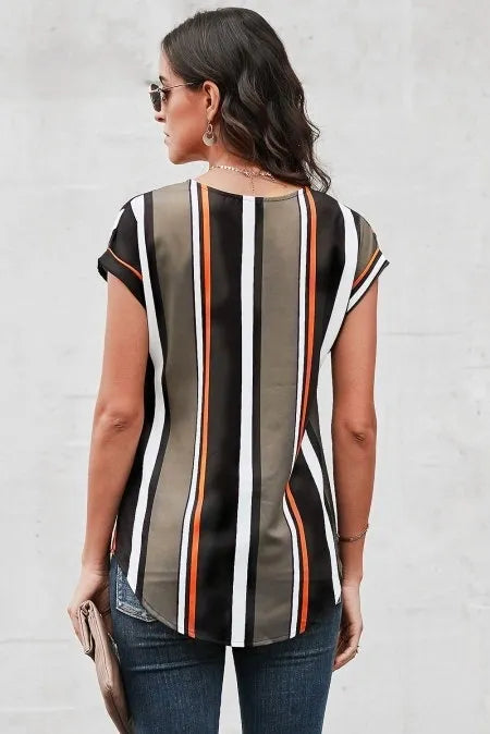 Black Stripe Zip Blouse